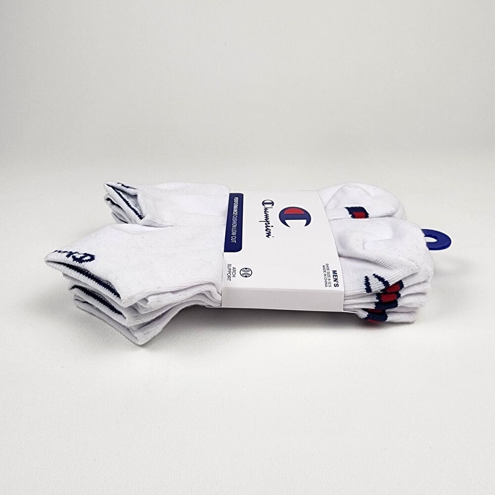 Champion Performance Cushion Low Cut Socks - Moisture Wicking– 6 Pair White